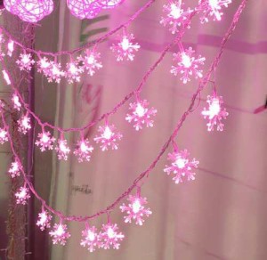 ストリングライト イルミネーションライト 雪の結晶 10M80電球 ピンク＆ウォームホワイト LED 屋内 屋外 ガーデンライト 電池式 クリスマ