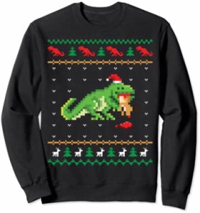 Santa T-Rex 食べるトナカイ恐竜 醜いクリスマスセーター トレーナー