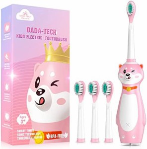 【送料無料】DADA-TECH 子供用充電式電動歯ブラシ、タイマー付きソニック音波歯ブラシ、３歳以上の男の子＆女の子用、３つのモードとメモ