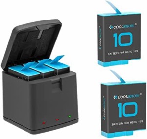 COOLSHOW GoPro Hero 9/Hero 10バッテリー交換2個1800mAh および収納ボックストリプルGoPro Hero 10/9 バッテリー充電器（USB Type-C付き