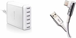 【A-C L字ケーブルセット】 エレコム USB コンセント 充電器 合計60W USB-A×6 【 iPhone (iPhone13シリーズ対応) / Android/タブレット