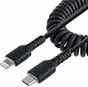 StarTech.com 高耐久Lightning - USB-Cケーブル 1m コイル（伸縮）型／ブラック／アラミド繊維補強／MFi認証／iPhone充電ケーブル／タイ