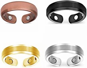 Rockyu 指輪 メンズ おしゃれ リング フリーサイズ ゴールド指輪 セット 4色 ブラック 磁気指輪 シルバー 銅色 磁場のバランスを取る指輪