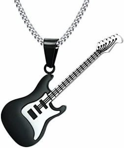 Rockyu ジュエリー ブランド 人気 ギターネックレス メンズ ステンレス 金属アレルギー対応 おしゃれ ロング ギターペンダント 卒業式 記