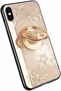 MuZiF iPhone XS 用 ケース/iPhone X 用 ケース 鏡として使える リング付き キラキラ かわいい バタフライ 軽量 薄型 耐衝撃 おしゃれ ス