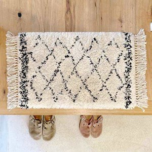 萩原 玄関マット 屋内 約40×60cm 「BOHO」 ウィルトンマット ベニワレン風 モロッコ風 モロッカン シンプル アイボリー