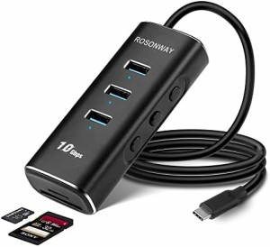 【送料無料】ROSONWAY USB ハブ 3.1 Gen 2 10Gbps 5 in 1 USB ハブ Type-C SD/TFスロット,Type Aポートx3 アルミ製 60CM ケーブル 付き U