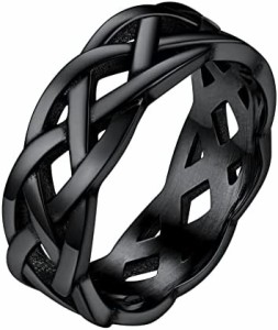 Richsteel ケルトリング 指輪 メンズ 25号 黒色 ステンレス アンティーク風 透かし彫り ケルティック・ノット アクセサリー お守り（ブラ