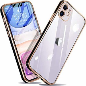 iPhone 11 ケース 透明 薄型 軽量 アイフォン11 カバー TPU レンズ保護 ワイヤレス充電対応 耐衝撃 メッキ加工 バンパー ストラップホー