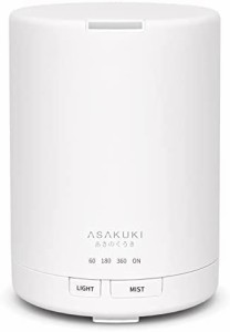 ASAKUKI 加湿器 小型 卓上 アロマディフューザー 超音波式 アロマ対応 タイマー LEDライト7色 空焚き防止 コンパクト お手入れ簡単 300ml
