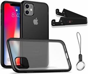 OJBSEN iPhone 11 用ケース アイフォン 11用カバー 指紋防止 半透明 マット感 [フィンガーストラップ付き ストラップホール付き] 耐衝撃