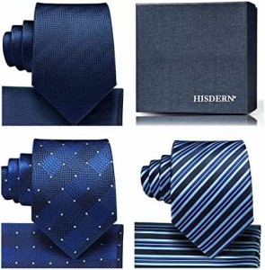 【送料無料】HISDERN(ヒスデン) ブランド品 ネクタイ チーフ 3本セット 高級 ギフトボックス付き 20柄物 ビジネス 結婚式 父の日 プレゼ