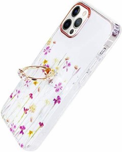 【送料無料】YUYIB iPhone14 Pro Max 用 ケース リング付き クリア 花柄 かわいい おしゃれ キャラクター 女性人気 耐衝撃 スマホケース 