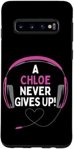 【送料無料】Galaxy S10 ゲーム用引用句「A Chloe Never Gives Up」ヘッドセット パーソナライズ スマホケース