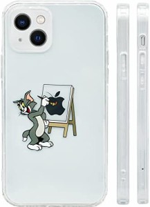 iPhone14 ケース トムとジェリー スマホケース 全機種対応 かわいい クリア あいふぉん TOMがアップルマークを描く 携帯カバー ワイヤレ