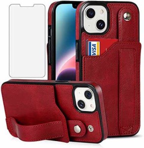 【送料無料】iPhone 14 ケース用, アイホン14 スマホケース + iPhone14 ?化 ガラス フ フィルム 財布型カード収納リストストラップ バン