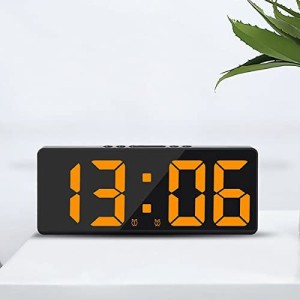 GHDVOP 多機能LED目覚まし時計 置き時計 卓上時計 温度表示 カレンダー表示 明るさ調整 調光可能 大画面 アラーム機能 音声制御機能 大音