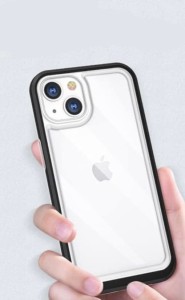 iphone13 mini用ジャケット型クリアケース ブラック 強化ガラス付き 画面クリーナー付き 412-04-06