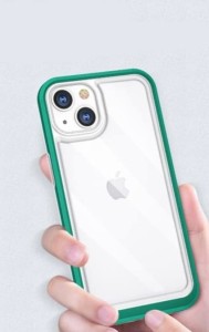 iphone13 mini用ジャケット型クリアケース グリーン 強化ガラス付き 画面クリーナー付き 412-04-02