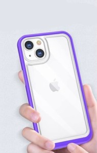 【送料無料】iphone13 mini用ジャケット型クリアケース パープル 強化ガラス付き 画面クリーナー付き 412-04-03