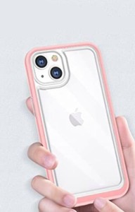 iphone13 mini用ジャケット型クリアケース ピンク 強化ガラス付き 画面クリーナー付き 412-04-01