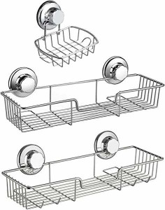 【送料無料】シャンプーラック石鹸置き3個セット 強力吸着 吸盤ラック シャンプーラック シャワーキャディー 錆びにくいステンレス キッ