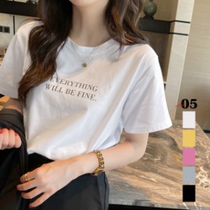 半袖Tシャツ レディース 英字柄 夏 丸首 Tシャツ トップス 薄手 韓国ファッション