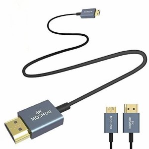 Sikai 8K 同軸 Mini HDMI ケーブル テフロン芯線を採用OD2.4mm 同軸ケーブル HDMI 双方向転送 HDMI2.1規格 超薄型スリムHDMI 48Gbps帯域