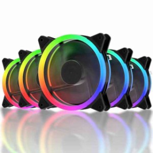 upHere 120mm RGB PCケースファン 中心部分が黒でLEDリングで周りが光る 静音タイプ 25mm厚 6PIN SATA電源 コントローラーとリモコン付き