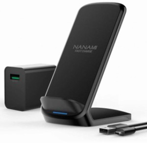 NANAMI ワイヤレス急速充電器 (QC3.0 急速充電器付き) USB Type-C端子 置くだけ充電器 セット (Qi/PSE認証済み) iPhone 13/13 Pro/13 Min