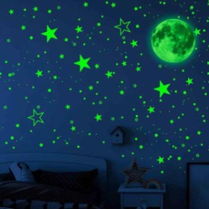 彩耀堂 夜光シール 蓄光ステッカー ウォールステッカー 寝室 装飾 大容量セット 暗闇で光る (星と月)