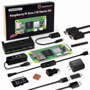 GeeekPi Raspberry Pi Zero 2Wスターターキット、RPi Zero 2Wアルミケース付き、32GBカードプリロードOS、QC3.0電源、20Pinヘッダー、Mic