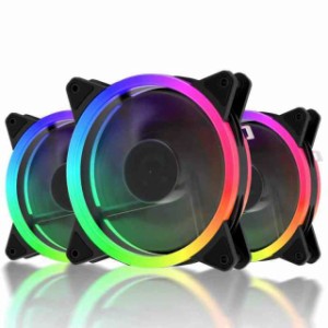 upHere 120mm RGB PCケースファン 中心部分が黒でLEDリングで周りが光る 静音タイプ 25mm厚 6PIN SATA電源 コントローラーとリモコン付き