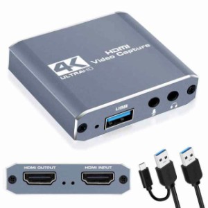 MOYOON 4K HDMI キャプチャーボード ゲームキャプチャー USB/Type-C 1080P 60fps HDMIループ出力、マイクオーディオミキシング ビデオキ