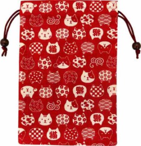 京佑 御朱印帳 ご朱印帳 朱印帳 巾着 袋 入れ 猫 日本製 和柄 にゃんこもん 赤 18×26.5cm
