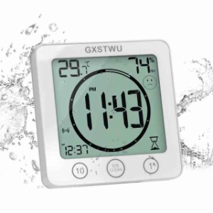 GXSTWU デジタル時計 防水 タイマー 温湿度計 半身浴クロック お風呂時計 温度計 湿度計 熱中症 壁掛け 卓上置き マグネット 吸盤 浴室