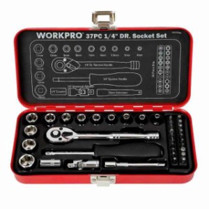 WORKPRO ソケットレンチセット ガレージツールセット ラチェットレンチ 差込角6.35mm（1/4インチ） クイックリリースラチェットハンドル