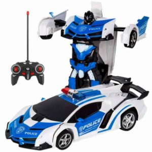 多機能ロボットおもちゃ ラジコンロボット RCカー おもちゃの車 ロボットに変換 安定性高い 耐衝撃 子供おもちゃ 贈り物 景品付き (警察