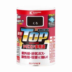 カンペハピオ ペンキ 塗料 油性 つやあり シリコン樹脂 多用途 超速乾 さび止め剤入り トップガード (0.4L, くろ)