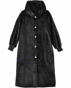 AQUA (アクア) 着る毛布 かいまき 男女兼用 冬 あったか フード付き Mサイズ (着丈:約110cm) ブラック mofua (モフア) プレミアムマイク