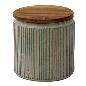 【送料無料】LOLO | キャニスター 灰 | 420ML | 陶器 | チーク | 木蓋 | 保存容器 | 日本製 | 和食器 |