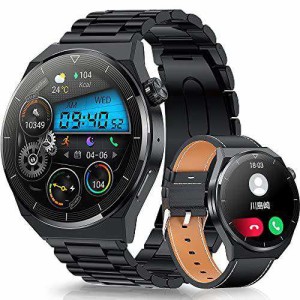スマートウォッチ 丸型 1.52インチ大画面 丸 【3種バンド付き コンパス搭載】Bluetooth5.2 通話機能 電話掛け 音声アシスタント  スポーツウォッチ 100種類の運動モード 天気予報 IP68防水 400mAh長持ちバッテリー 目覚まし スマホ探し パスワード保護 電卓 カレンダー