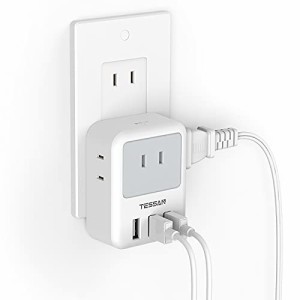 USB コンセント タップ TESSAN 電源タップ 雷ガード付 3個AC口 3つUSBポート 蛸足コンセント 分岐 充電 マルチタップ 直挿し