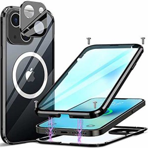 [ネジ固定式+アルミ合金バンパー]MESTRIEV iPhone 14 用 ケース クリア両面強化ガラス[360°全面保護] [一体型レンズ保護