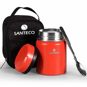 SANTECO 真空断熱 スープジャー 500ml 広口 保温保冷 ランチジャー保温弁当箱 スプーン 専用バッグ付 オシャレ 男女兼用 ピクニッ