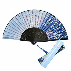 Jinchuan 扇子 レーディス 扇子袋＆箱付き シルク扇子 絹 桜 花 蝶 和柄 折りたたみ式 和装小物 女性用 男性 婦人 和風扇子 ダン