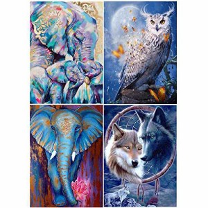 【送料無料】JISHSHAY 4枚セット ダイヤモンドアート 動物 30x40cm ダイアモンドアート セット 初心者 5d ダイヤモンドアート フクロウ