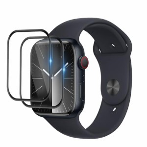 【送料無料】HeeNia Apple Watch series 9 45mm 対応 フィルム 2枚入りPET 炭素繊維 3D曲面カバー 高透過率 保護フィル