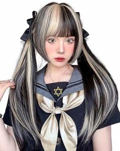 Limakara ウィッグ ロング 姫カット ストレート インナーカラー グラデーション 自然 セミロング フルウィッグ かつら 姫髪 wig