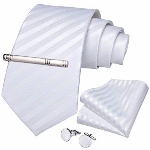 【送料無料】DiBanGu ネクタイ 結婚式 ホワイト ネクタイ ポケットチーフ タイクリップ セット ギフトボックス付き